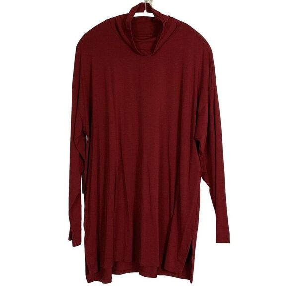 J.Jill Luxe Supima Hi-Low Turtleneck Tunic, size 2X, side slits, Maroon/Red - Picture 1 of 5